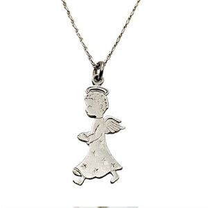 Vintage Sterling Cherub Angel with Halo Pendant Necklace